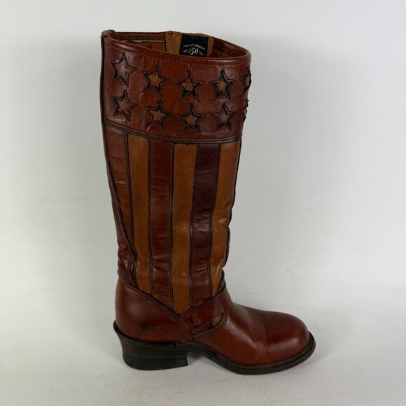 Frye Harness Americana Boots Women's 6 Brown Leather Stars & Strips Knee High - Picture 3 of 10